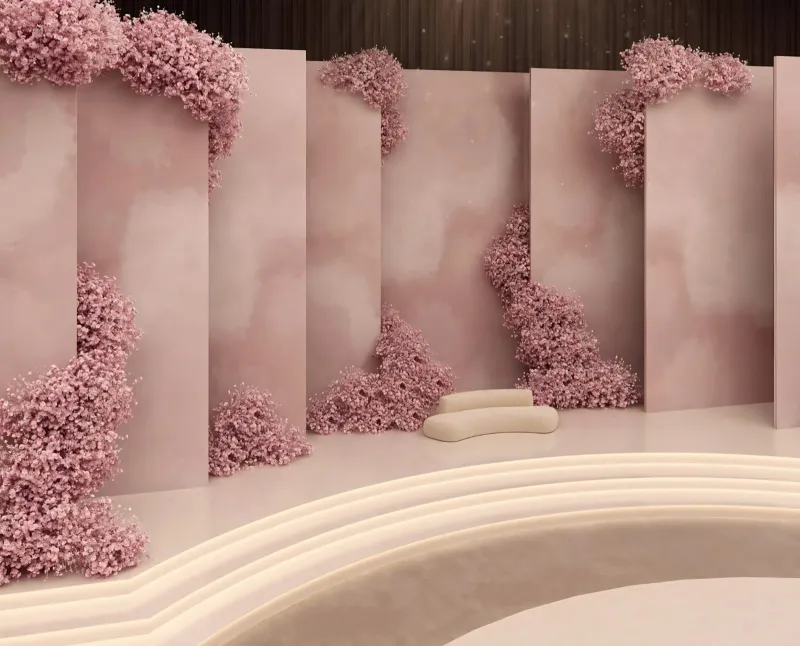 لقطة قريبة من تصميم 3D لكوشة وردية بزهور الجبسوفيلا